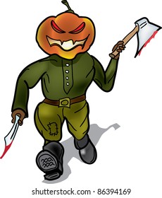 Pumpkin murderer escapes with a knife and a hatchet