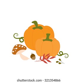 Pumpkin and mushroom decorate for thanksgiving season vector design illustration.