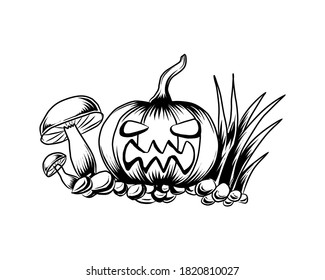 Pumpkin and mushroom for halloween. Design vector illustration.