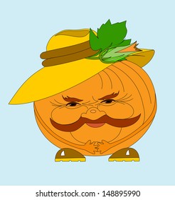 pumpkin with a mustache - friendly character in the Hat