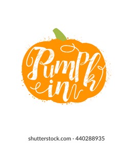 Pumpkin Name Of Vegetable Written In Its Silhouette Colorful Trendy Vector Design Sticker Isolated On White Background