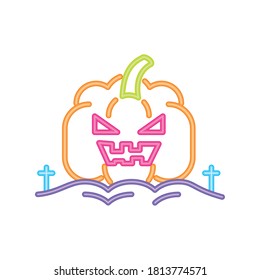 pumpkin in neon light for halloween vector illustration design
