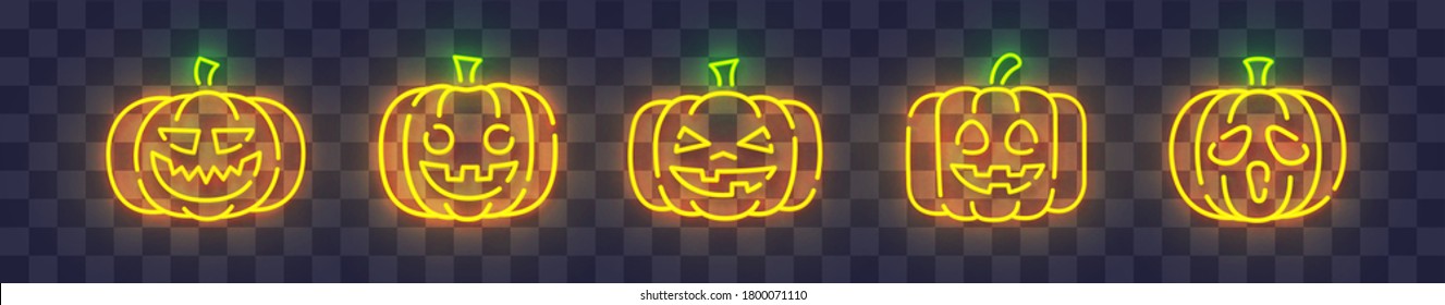 Señal de neón de calabaza, carteles brillantes, banner de luz. Logo de Halloween neón, emblema. Ilustración del vector