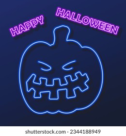 pumpkin neon sign, modern glowing banner design, colorful modern design trends on black background. Vector illustration.