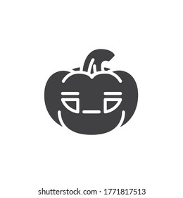 Icono del vector del emoticono de cara neutro de calabaza. signo plano relleno para concepto móvil y diseño web. Icono de glifo emoji de calabaza de Halloween. Símbolo, ilustración del logotipo. Gráficos vectoriales