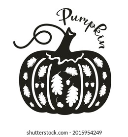 Pumpkin with oak leaves and acorns. Stencil for cutting and scrapbooking.