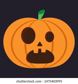 Pumpkin on black background. The main symbol of the Halloween holiday. Orange pumpkin with smile for your design for the holiday Halloween. Vector illustration.