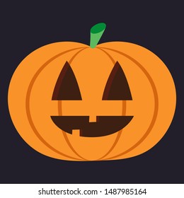 Pumpkin on black background. The main symbol of the Halloween holiday. Orange pumpkin with smile for your design for the holiday Halloween. Vector illustration.