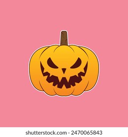 Pumpkin on color background. Orange pumpkin with smile for your design for the holiday Halloween. Vector illustration.