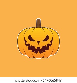 Pumpkin on color background. Orange pumpkin with smile for your design for the holiday Halloween. Vector illustration.