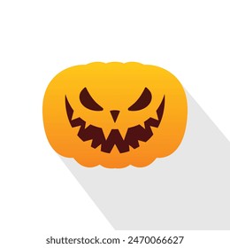 Pumpkin on color background. Orange pumpkin with smile for your design for the holiday Halloween. Vector long shadow illustration.