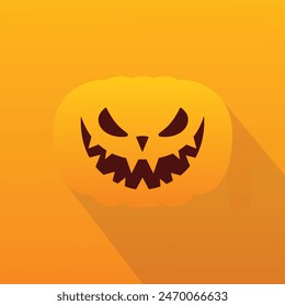 Pumpkin on color background. Orange pumpkin with smile for your design for the holiday Halloween. Vector long shadow illustration.