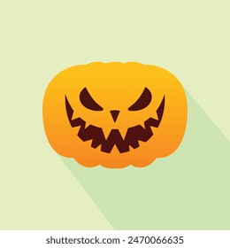 Pumpkin on color background. Orange pumpkin with smile for your design for the holiday Halloween. Vector long shadow illustration.
