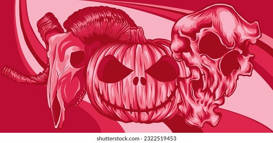 Pumpkin on colored background. The Happy Halloween holiday.