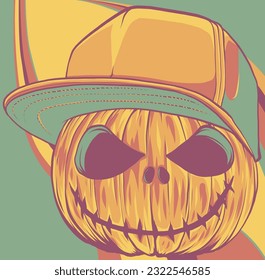 Pumpkin on colored background. The Happy Halloween holiday.
