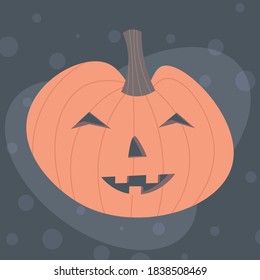  Kürbis auf dunklem Hintergrund. Orange Kürbis mit Lächeln für Ihr Design für den Urlaub Halloween. Vektorgrafik. Fröhliches Halloween. Traditionelle Decoration Grußkartenflaeche Vektorgrafik