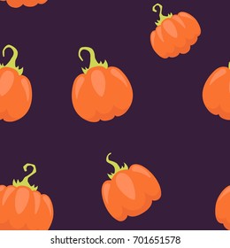 pumpkin on dark background, seamless pattern, flat illustration, fall