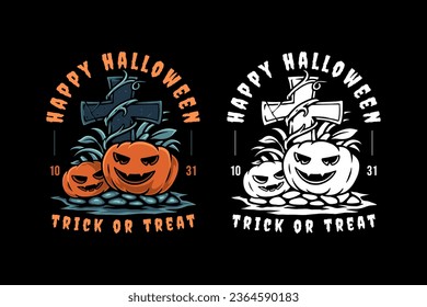 pumpkin on the grave vintage illustration vector design for merchandise and decor