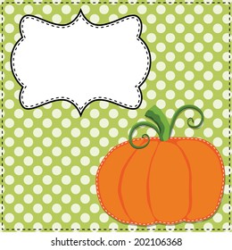 Pumpkin on a green polka dot background with a frame for text or photos, vector format