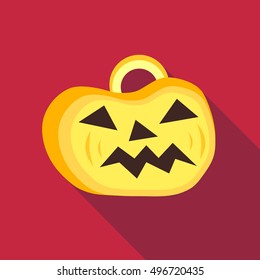 Pumpkin on halloween icon in flat style with long shadow. Holiday symbol vector illustration