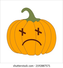 Pumpkin on Halloween with sad evil emotion. Vector isolated image for use in clipart