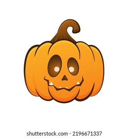 Calabaza sobre un fondo blanco, un personaje. Calabaza naranja con una sonrisa en tu diseño de Halloween. Un símbolo de una feliz fiesta de Halloween. Ilustración del vector