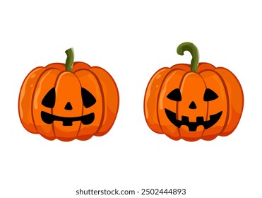 Pumpkin on white background. Classic Halloween Pumpkin Icons. Orange pumpkin with smile for Halloween holiday design. Vector illustration