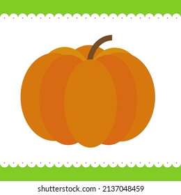 Pumpkin on a white background with a decorative frame. Eggplant simple image that can be used as a label, logo, sticker, icon, card for educational kids games. Stock vector illustration. 