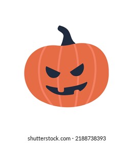 Pumpkin on white background. The Happy Halloween holiday. Orange pumpkin with scary smile.