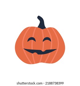 Calabaza sobre fondo blanco. La Feliz Fiesta de Halloween. Calabaza naranja con una sonrisa aterradora.