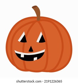Pumpkin on a white background. Happy Halloween holiday. An orange pumpkin with a scary smile. Vector illustration for design, postcards, banners.
