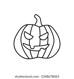 Calabaza sobre fondo blanco. La Feliz Fiesta de Halloween. Calabaza de garabato con sonrisa aterradora.