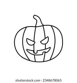 Pumpkin on white background. The Happy Halloween holiday. Doodle pumpkin with scary smile.