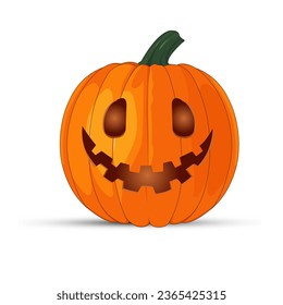 Pumpkin on white background. The Happy Halloween holiday. Orange pumpkin with scary smile. Vector illustration for design, postcards, banner.