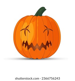 Kürbis auf weißem Hintergrund. Der glückliche Halloween-Urlaub. Orangefarbener Kürbis mit beängstigendem Lächeln. Vektorgrafik für Design, Postkarten, Banner.