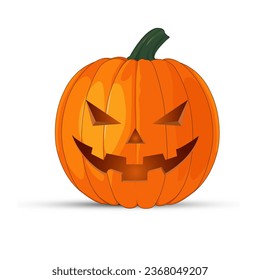 Pumpkin on white background. The Happy Halloween holiday. Orange pumpkin with scary smile. Vector illustration for design, postcards, banner.