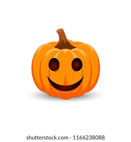Pumpkin on white background. The main symbol of the Happy Halloween holiday. Orange pumpkin with smile for your design for the holiday Halloween. Vector illustration.