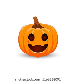 Pumpkin on white background. The main symbol of the Happy Halloween holiday. Orange pumpkin with smile for your design for the holiday Halloween. Vector illustration.
