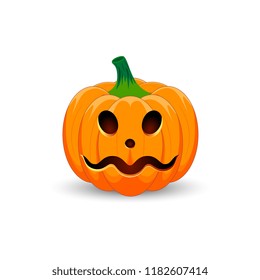 Pumpkin on white background. The main symbol of the Happy Halloween holiday. Orange pumpkin with smile for your design for the holiday Halloween. Vector illustration.