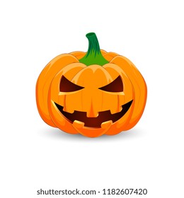 Pumpkin on white background. The main symbol of the Happy Halloween holiday. Orange pumpkin with smile for your design for the holiday Halloween. Vector illustration.