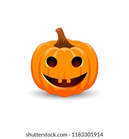Pumpkin on white background. The main symbol of the Happy Halloween holiday. Orange pumpkin with smile for your design for the holiday Halloween. Vector illustration.