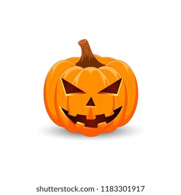 Pumpkin on white background. The main symbol of the Happy Halloween holiday. Orange pumpkin with smile for your design for the holiday Halloween. Vector illustration.