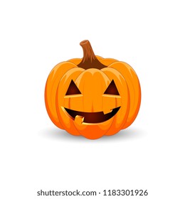 Pumpkin on white background. The main symbol of the Happy Halloween holiday. Orange pumpkin with smile for your design for the holiday Halloween. Vector illustration.