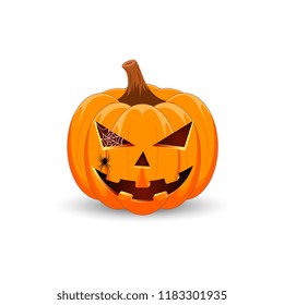 Pumpkin on white background. The main symbol of the Happy Halloween holiday. Orange pumpkin with smile for your design for the holiday Halloween. Vector illustration.