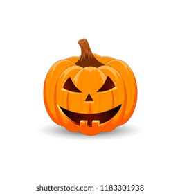 Pumpkin on white background. The main symbol of the Happy Halloween holiday. Orange pumpkin with smile for your design for the holiday Halloween. Vector illustration.