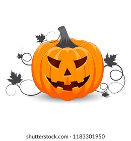 Pumpkin on white background. The main symbol of the Happy Halloween holiday. Orange pumpkin with smile for your design for the holiday Halloween. Vector illustration.