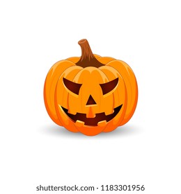 Pumpkin on white background. The main symbol of the Happy Halloween holiday. Orange pumpkin with smile for your design for the holiday Halloween. Vector illustration.