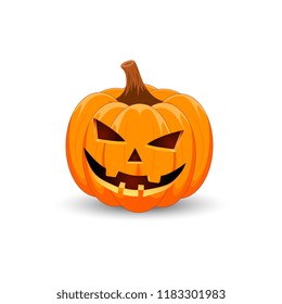 Pumpkin on white background. The main symbol of the Happy Halloween holiday. Orange pumpkin with smile for your design for the holiday Halloween. Vector illustration.