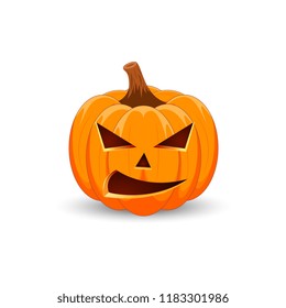 Pumpkin on white background. The main symbol of the Happy Halloween holiday. Orange pumpkin with smile for your design for the holiday Halloween. Vector illustration.