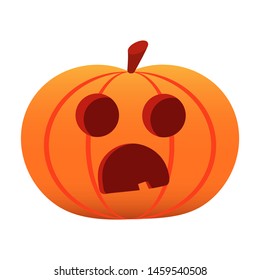 Pumpkin on white background. The main symbol of the Halloween holiday. Orange pumpkin with smile for your design for the holiday Halloween. Vector illustration.